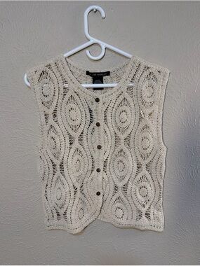 Crochet Button Front Vest in Cream